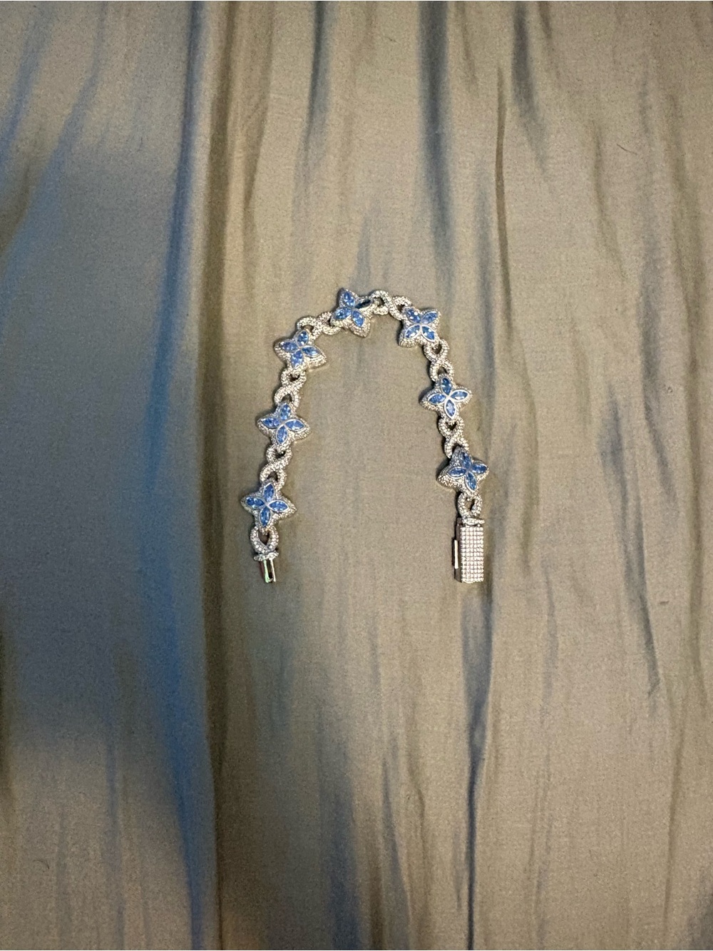 Silver and Blue Floral Link Bracelet - Women Jewelry
